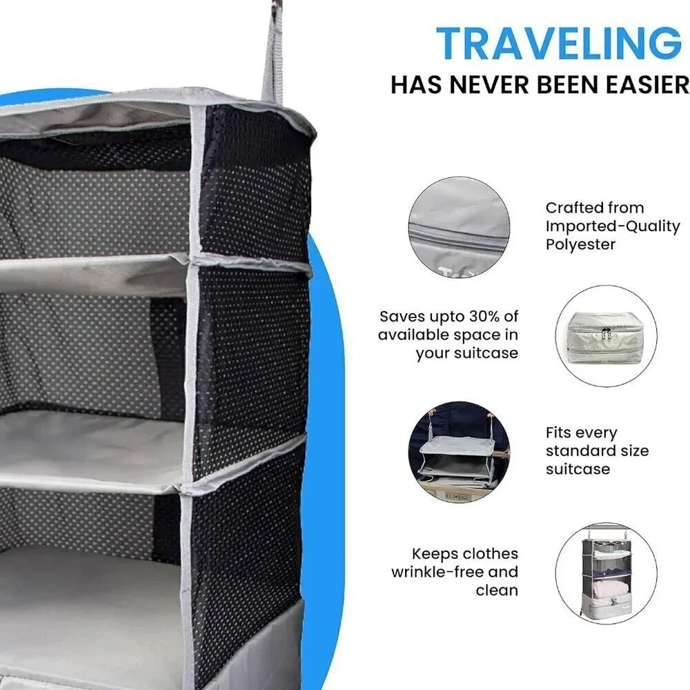 Grand Fusion Stow-N-Go Portable Hanging Travel Shelves, Packing Organizer / NEW